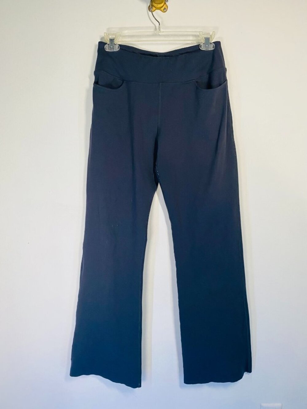Womens Gray Wide-Leg Yoga Pants With Pockets & Raw Hem Size L